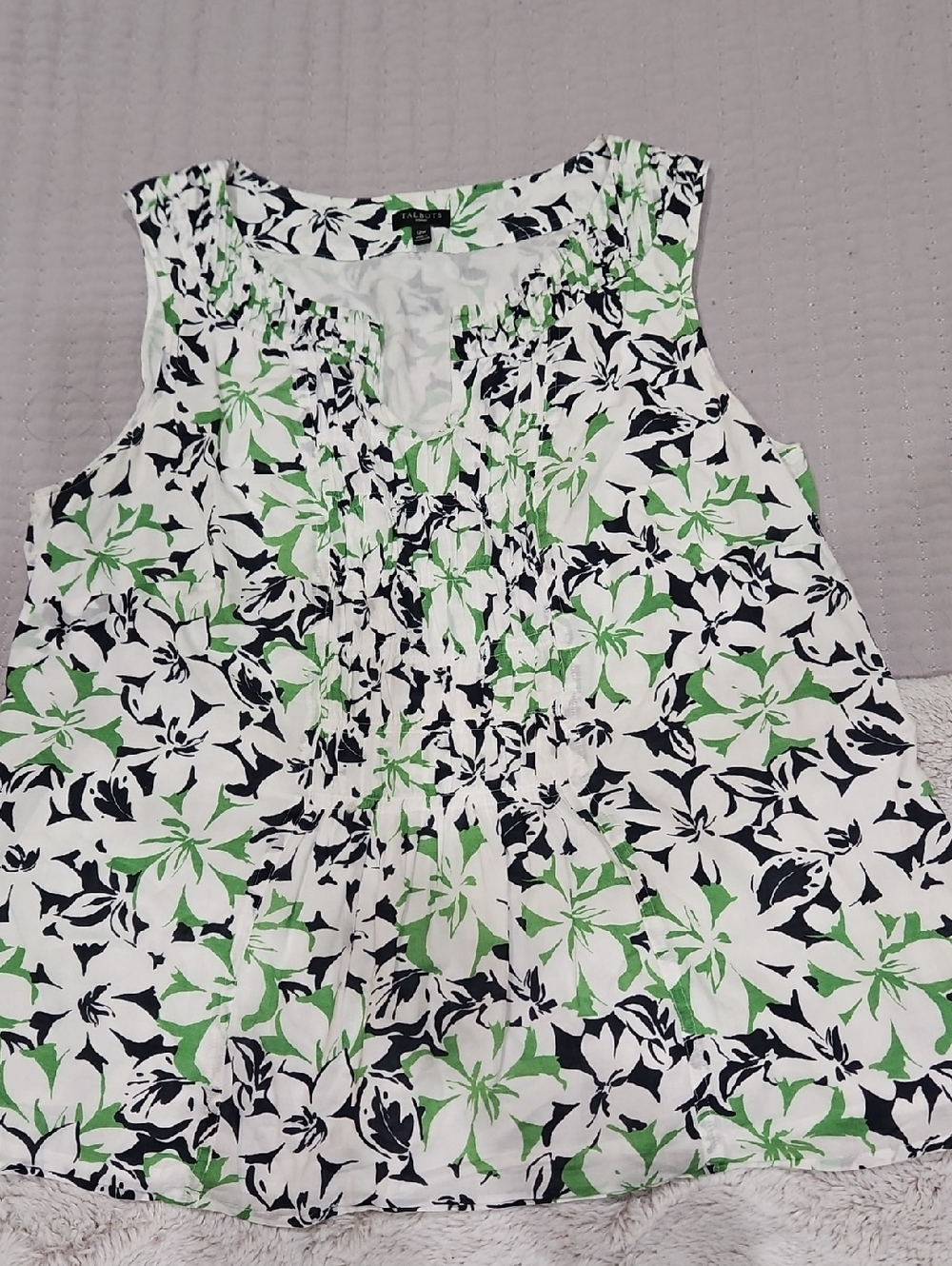 Talbots White Green Floral Sleeveless Top